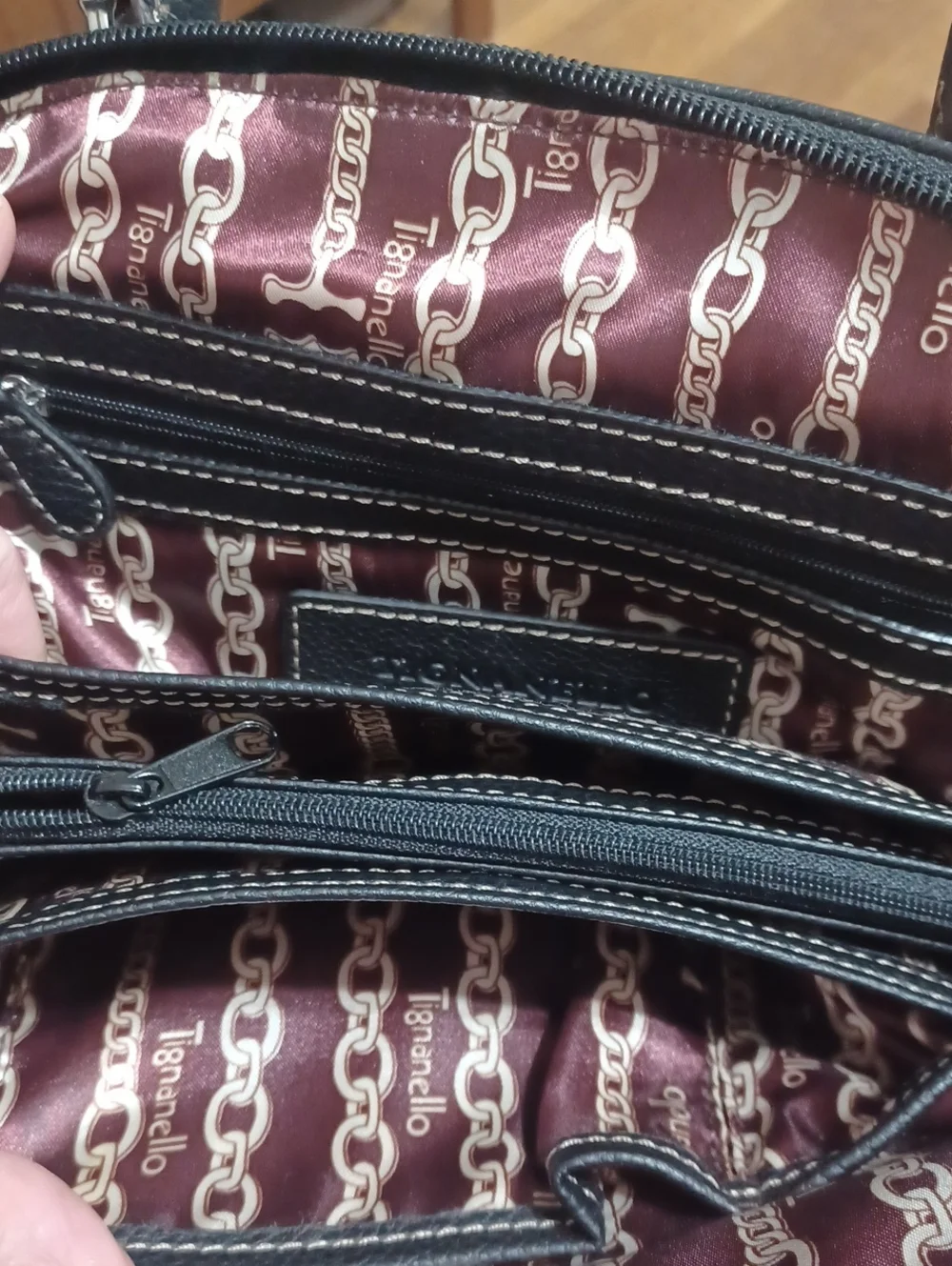 Tignanello Classic Black Geniune Leather Dome Satchel Bag. NWOT